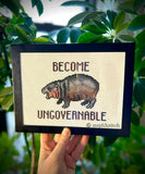Moo Deng Become Ungovernable -Framed Cross-Stitch Art