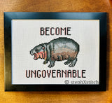 Moo Deng Become Ungovernable -Framed Cross-Stitch Art