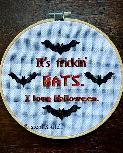 It's Frickin' Bats. I Love Halloween - Framed Cross-Stitch