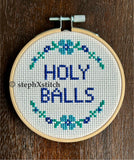 Holy Balls - Cross Stitch Hoop Art