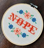 Nope - Cross Stitch Hoop Art