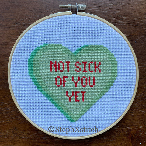 Not Sick Of You Yet - Finished Cross-Stitch