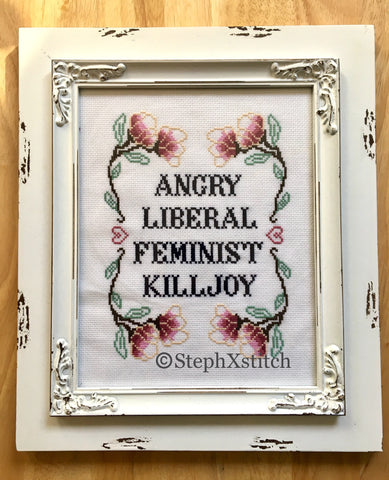 Angry Liberal Feminist Killjoy - Framed Cross-Stitch Art