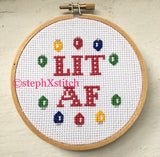 LIT AF Christmas - Finished Cross-Stitch