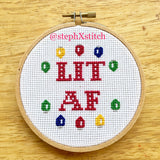 LIT AF Christmas - Finished Cross-Stitch