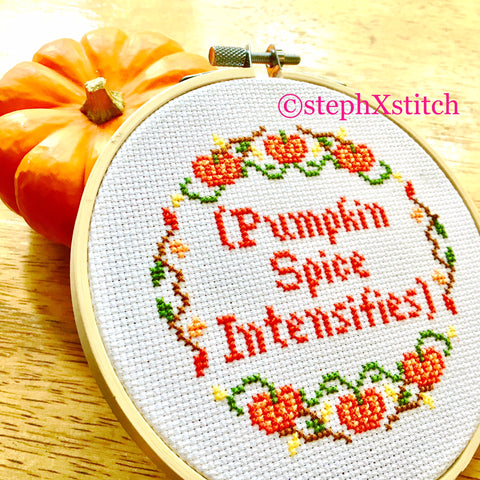 (Pumpkin Spice Intensifies) Cross Stitch Hoop Art