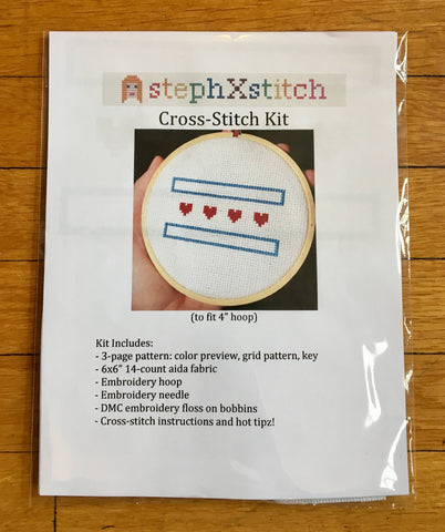Chicago Flag Hearts - Cross Stitch KIT